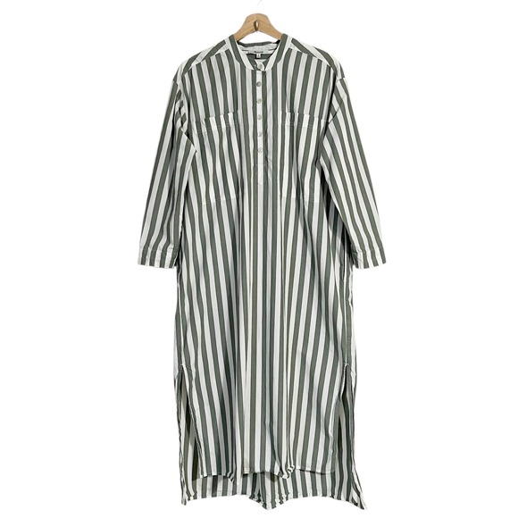 Madewell Poplin Oversized Midi Shirtdress Green White Striped Size Medium - Picture 8 of 11